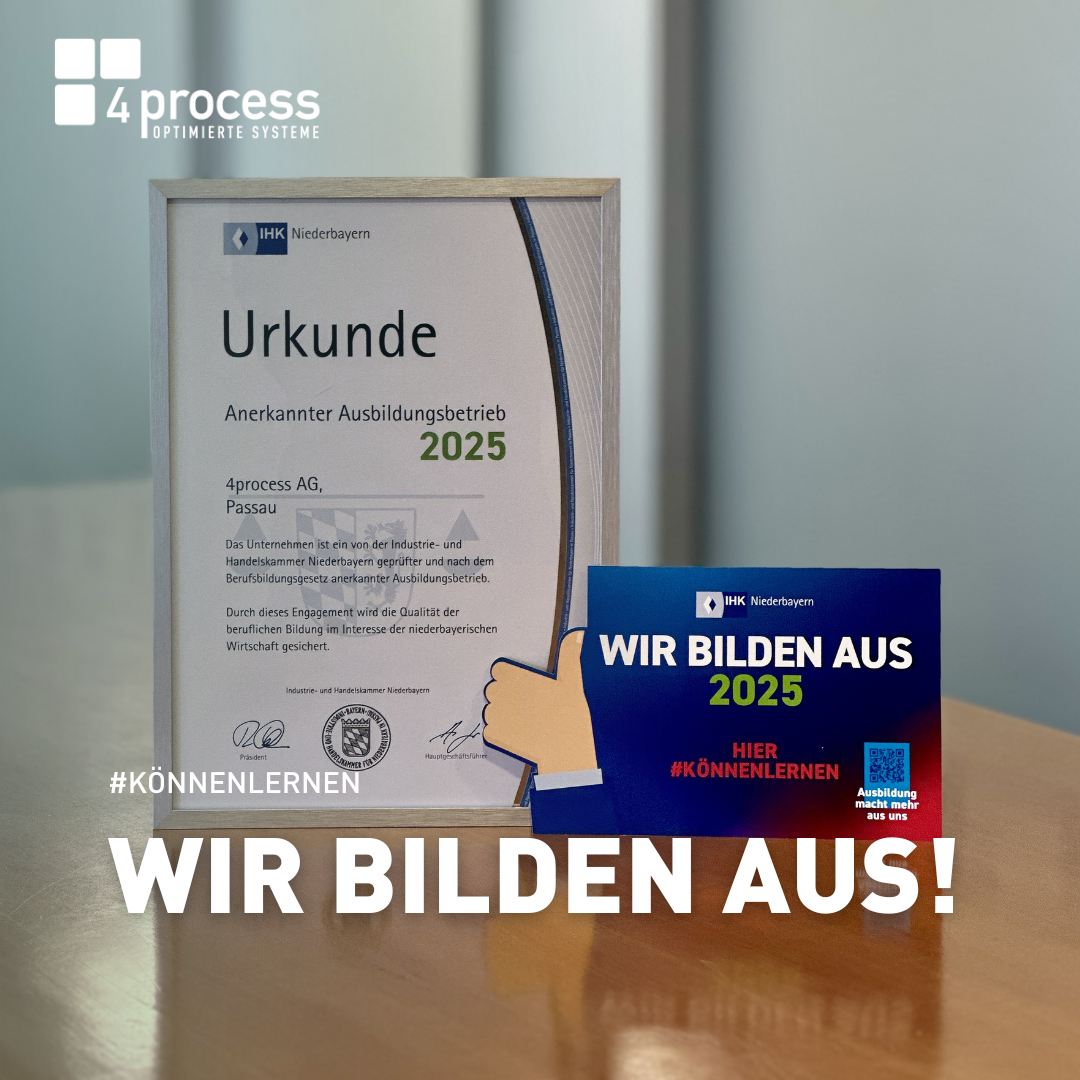 4process Karriere anerkannter Ausbildungsbetrieb Urkunde 2025 Bild einer Urkunde für die Auszeichnung anerkannter Ausbildungsbetrieb 2025